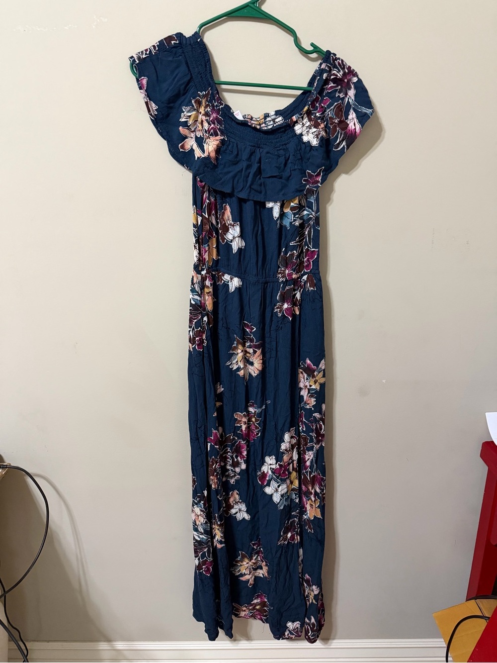 xhilaration vintage cottagecore Navy Floral One-Shoulder Maxi Dress small